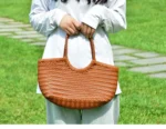 Fashion Leather Handbags Women's Leather Weaving Casual Shopping Bag Vintage Basket Tote Purse Cowhide Cross Shopping bag - Image 4