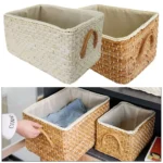 1Pcs Durable Kitchen Organizer Storage Basket Rattan Woven Rectangular Wicker Basket Container Nautral Seagrass Bins