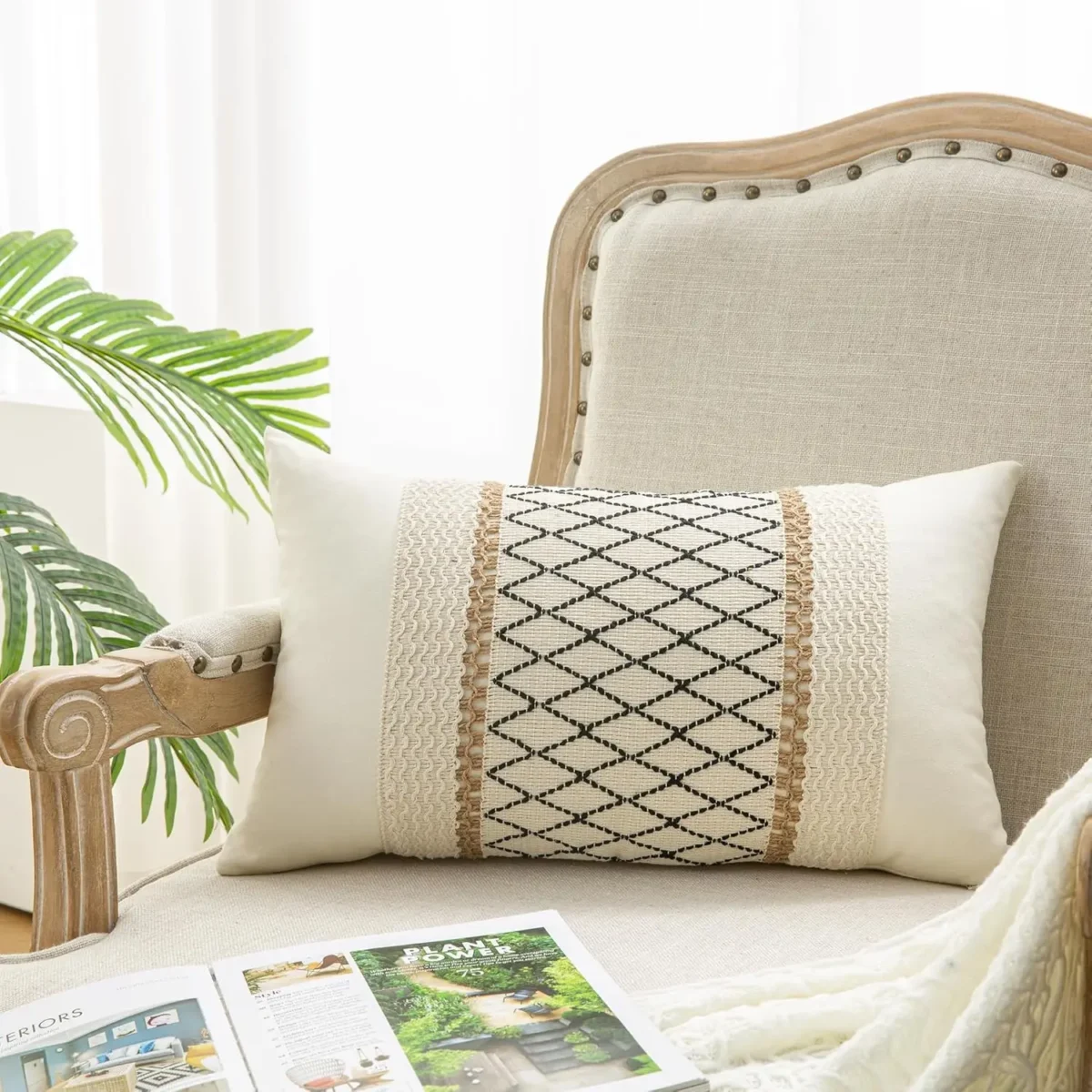 30x50cm Boho Decorative Throw Pillow Cover Cotton & Burlap Textured Striped Woven Bohemian Cushion Cover for Sofa Couch Car - Image 2