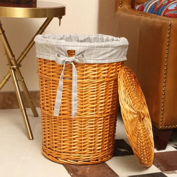 Rattan Hamper Stylish Laundry Basket with Lid for Home Weaving Decorative Storage Bin Woven Clothes Holder