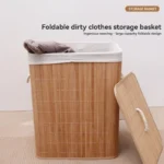 Foldable Bamboo Laundry Basket with Lid 60l Capacity Storage Bin for Efficient Home Clothes Organizer 40x30x50cm Space Saving - Image 2