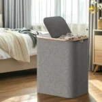 Foldable Dirty Clothes Basket With 2 Section Inner Bag with Lid/Handle Laundry Basket Waterproof Large Size Washing Baskets