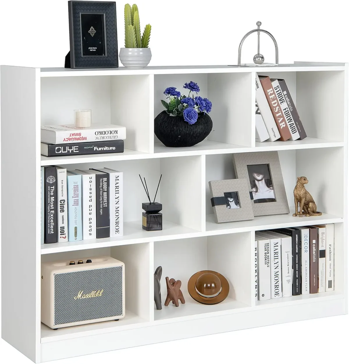 Wood Storage Cube Bookcase, 3 Tier 8 Cube Open Shelf Storage Cabinet, Multipurpose Bookshelf, Display Shelf for Living Room, Bed - Image 1