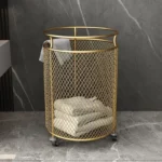 Rolling Metal Dirty Clothes Basket, Wheeled Clothing Storage Basket for Bathroom, Living Room Storage and Organization - Image 5