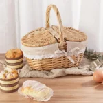 Wicker Picnic Basket with Handle High-End Camping Picnic Hamper Kitchen Willow Storage Basket Fruit Vegetable Container Basket