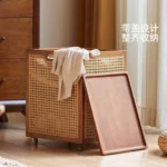 Rattan dirty clothes basket Household storage basket with lid Bathroom dirty clothes basket Large capacity clothes storage baske - Image 4