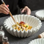 White ceramic double-layer lotus leaf insulation plate, lace shaped plate, salad plate, ceramic tableware