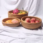 HEMU-Round Rattan Woven Basket, Wicker Fruit Basket, Bread Food, Kitchen Home Decor Organizer - Image 6