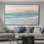 Oversize Coastal Wall Art Ocean Hand Painted Oil Painting On Canvas Blue Abstract Painting Beach Sunset Seascape Home Decoration - Image 5