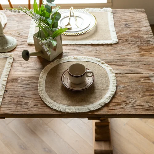 2 PCS Braided Placemats Heat Resistant Jute Table Mats Farmhouse Woven Fabric Natural Place Mats for Decorations Indoor Outdoor