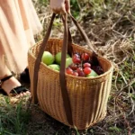 Woven Picnic Basket Multipurpose Wicker Basket Totes Storage Basket with Handle Rustic Life Shopping Organizer Picnic Basket - Image 4