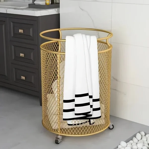Rolling Metal Dirty Clothes Basket, Wheeled Clothing Storage Basket for Bathroom, Living Room Storage and Organization