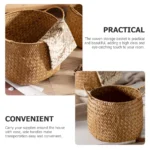 Storage Baskets Woven Sundries Small Japanese Flower Wicker Cute Organizers Brown with Handles Shopping - Image 5