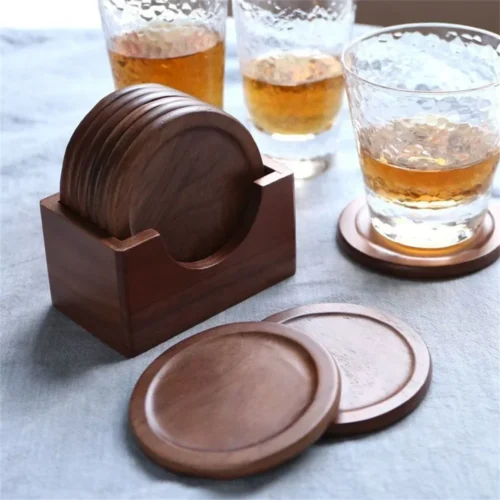 Blank Wood 6pcs/set Placemats Coasters Tea Coffee Cup Pad Decor Durable Heat Resistant Round Drink Mat Bowl Home Teapot Holder