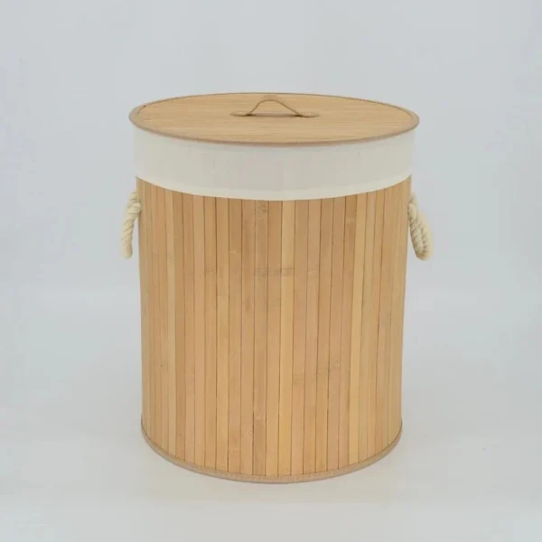 Plaid Cloth-lined Bamboo Laundry Basket | Wide Capacity