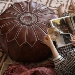 58cm Moroccan PU Leather Pouf Meditation Cushion Home Decor Embroidery Craft Hassock Ottoman Footstool Tatami Unstuffed Cushion