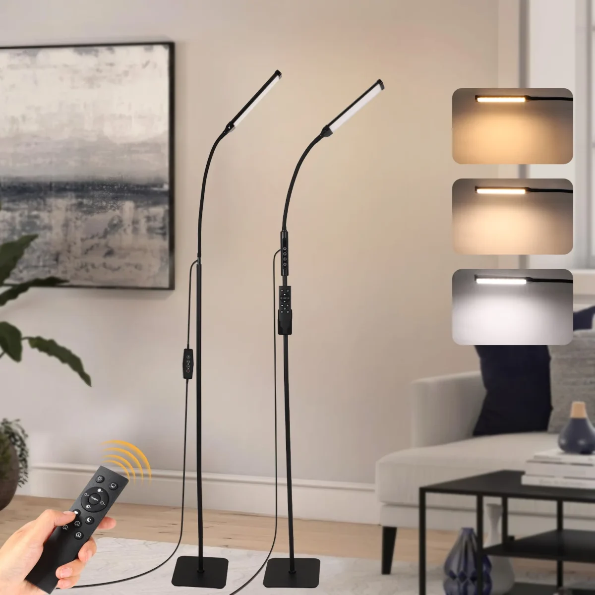 Tall Floor Lamp, Regular/Touch Model-With Remote Control, Adjustable Height & Brightness, 3 Color Modes - Image 1
