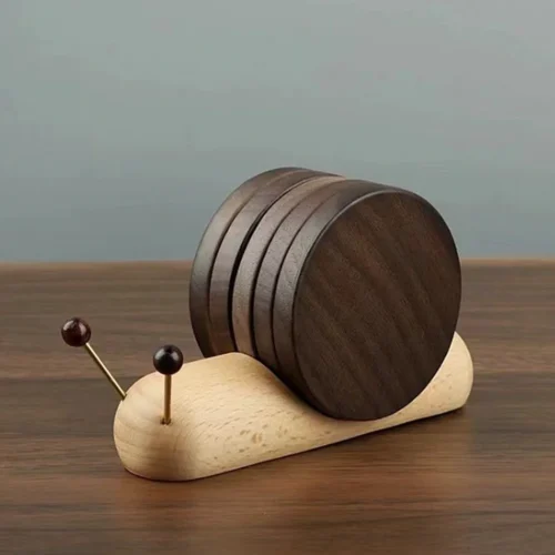 Wood Snail Coaster Set of 5 Wooden Cup Mat Snail Shaped Decoration Heat Resistant Drink Coasters