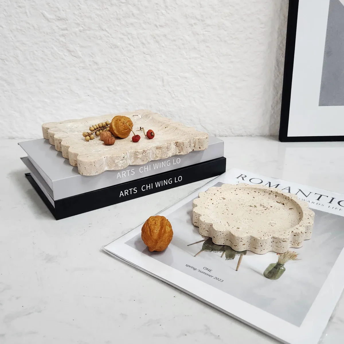 Natural Marble Travertine Tray Square Scalloped Edge Natural Stone Jewelry Organizer Home Decor Storage for Key Rings Essentials - Image 4