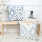 Embroidery Tassels Pillow Cover Geometric Blue White Home Decor Cushion Cover PillowCase Pillow Sham 30x50cm/45x45cm - Image 4