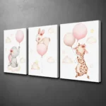Whimsical Animal Canvas Trio – Modern Nursery Wall Decor - Image 2