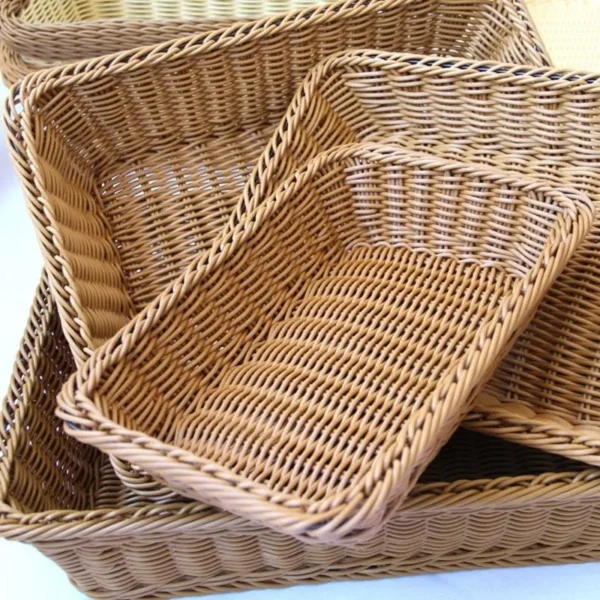 Hand-woven Imitation Rattan Wicker Basket Rectangular Storage Box Fruit Tea Snack Bread Basket Cosmetic House Kitchen Supplies