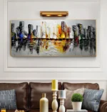Landscape Oil Painting Colorful Hand Painted Oil Painting Grey Canvas Abstract City Texture Wall Art Modern New York Cityscape - Image 3