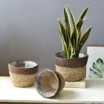 Home Decor Round Handmade Straw Plant Pot Flower Pot Storage Flower Basket