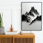 Abstract Black and White Mountain Landscape Canvas Art - Image 3