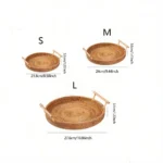 1PC Woven Rattan Storage Basket with Strap Handle round Tray for Bread Snacks Fruits Picnic - Home Organization Basket - Image 2