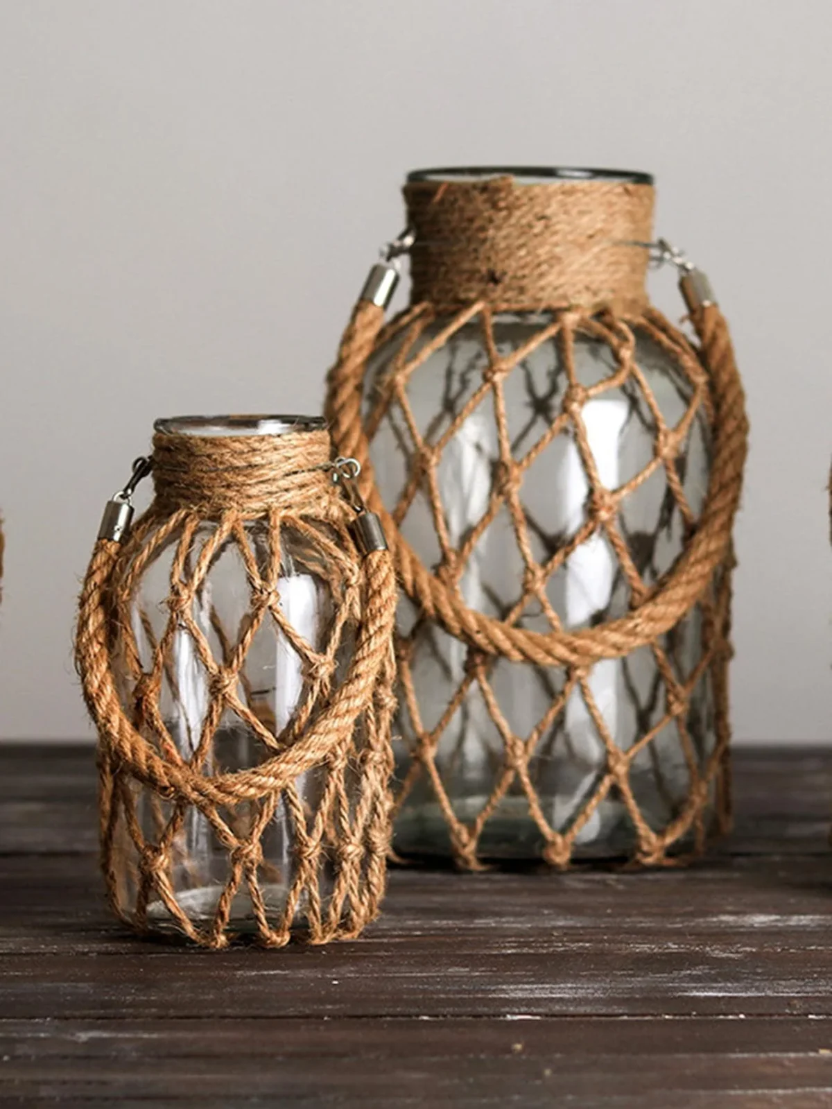 Hand Woven Hemp Rope Glass Vase Dry Flower Decor Art Glass Vase Nordic Living Room Table Decoration Bedroom Boho Home Decoration - Image 4