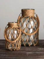 Hand Woven Hemp Rope Glass Vase Dry Flower Decor Art Glass Vase Nordic Living Room Table Decoration Bedroom Boho Home Decoration - Image 4