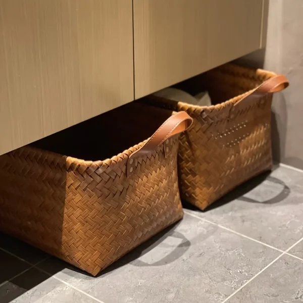 Set of 2 Handmade Woven Storage Baskets - Versatile Organizers, Shelf Baskets