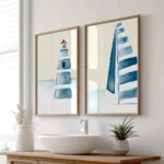 Frameless Blue Watercolor Beach Art - Modern Canvas Decor