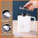 16oz Thermal Mug Coffee Cup with Lid Stainless Steel Insulated Mug Drinkware Double Wall Coffee Tumbler Handle Heat-resistant - Image 2