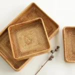 Handwoven Rattan Storage Basket Square Wicker Tray Picnic Basket Bread Food Plate Fruit Cake Sundries Box Home Desk Decor S/M/L