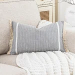 Boho Decor Black and White Bed Couch Sofa Pillow Cover Decorative Throw Pillows Grey Striped Lumbar Pillow Cover with Tassels - Image 4