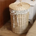 Vintage Style Rattan Woven Dirty Clothes Basket Willow Woven Laundry Baskets Clothes Toy Storage Basket with Lid Home Storage - Image 3