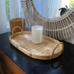 Rattan Decor Tray, Handmade Woven Rattan Tray with Handles, living room Decorative Circle Boho Tray for Coffee Table, Ottoman - Image 3