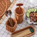 Hardness Rattan Wicker Woven Serving Baskets Household 7 Styles Drain Chopstick Fork Spoon Holder Handwoven Rattan Basket - Image 3