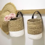 Garden Plant Flower Pot Handmade Rattan Storage Basket Foldable Seagrass Straw Hanging Woven Handle Toy Storage Container 1Pc - Image 2