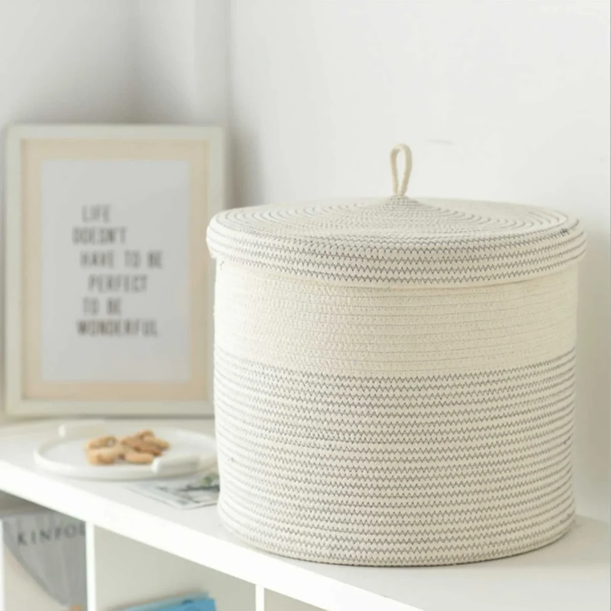 Cotton Foldable Laundry Basket With Lid For Clothes Toys Woven Collapsible Hamper Home Storage Organizer For Living Room Bedroom - Image 4