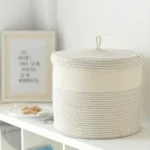 Cotton Foldable Laundry Basket with Lid for Clothes Toys Woven Collapsible Hamper Home Storage Organizer for Living Room Bedroom - Image 4
