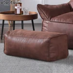 OTAUTAU Faux Leather Bean Bag Ottoman Footstool Cover Without Filler Lazy Beanbag Pouf Bench Door Floor Seat Stool Futon JD002