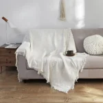 Nordic Cotton Sofa Throw Blankets Outdoor Camping Picnic Tassels Linen Tablecloth Leisure Relax Beach Towel White Travel Rug - Image 4