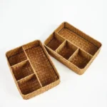 Hairpins Jewelry Accessories 4 Grids Storage Basket Handmade Woven Willow Storage Basket For Clothes Cosmetic Stationery - Image 2