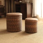 Imitation Rattan Low Stool Japanese Style Storage Stools for Shoe Changing Handwoven Sofa Pouf Stylish Home Hallway Ottoman - Image 2