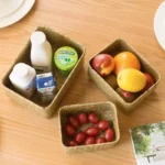 Woven Seagrass Storage Baskets Straw Rattan Basket Desk Organizer Picnic Basket Fruit Storage Box Cosmetic Storage Container - Image 3