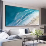 Oversize Coastal Wall Art Ocean Hand Painted Oil Painting On Canvas Blue Abstract Painting Beach Sunset Seascape Home Decoration - Image 2