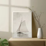 Vintage Neutral Sailboat Print Antique Nautical Sketch Art Poster Coastal Seascape Wall Art Canvas Painting Lake House Decor - Image 2